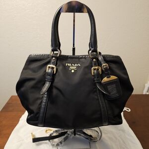 Prada Black Tote Bag with Gold Accents
